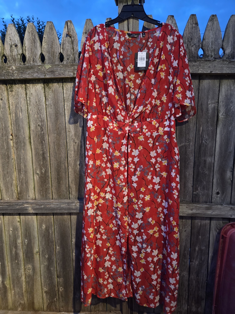 Mlle Gabrielle Red Floral Maxi Dress with Tie Detail
